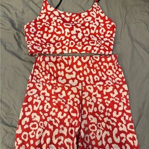 SHEIN Red and White Leopard Print Bike Shorts and Sports Bra